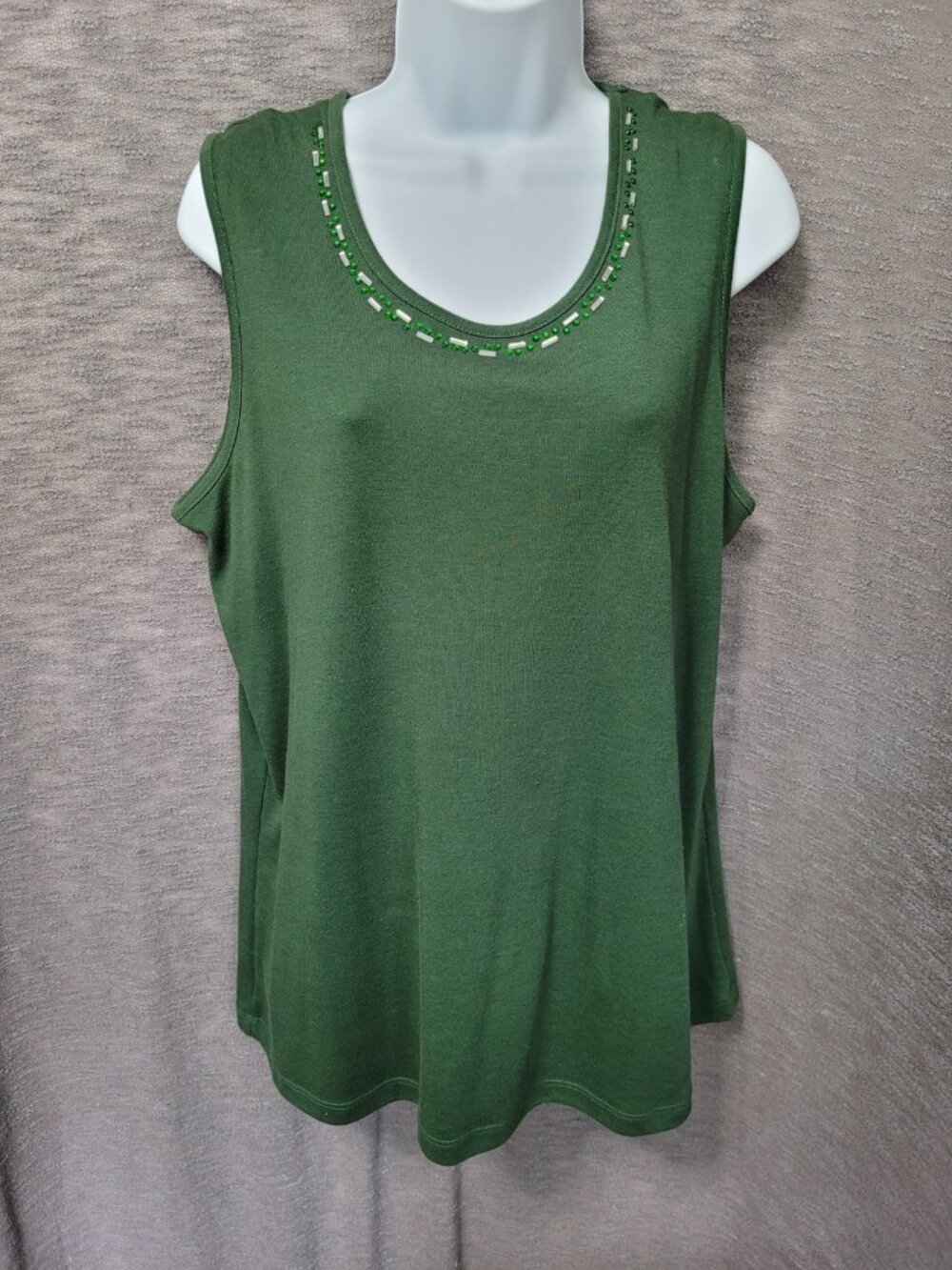Y2K Womens Embellished Tank Top L Green Stretch Lightweight Feminine - Picture 16 of 16